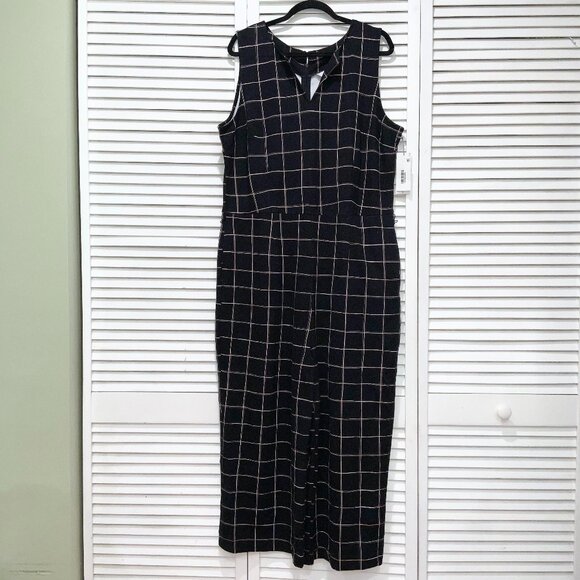 Liz Claiborne Black Plaid Wide Leg Jumpsuit Size 16 - Picture 1 of 9